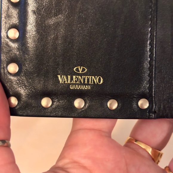 Valentino Garavani Black Studded Textured Leather Compact / Zippy Wallet EUC - Picture 9 of 12